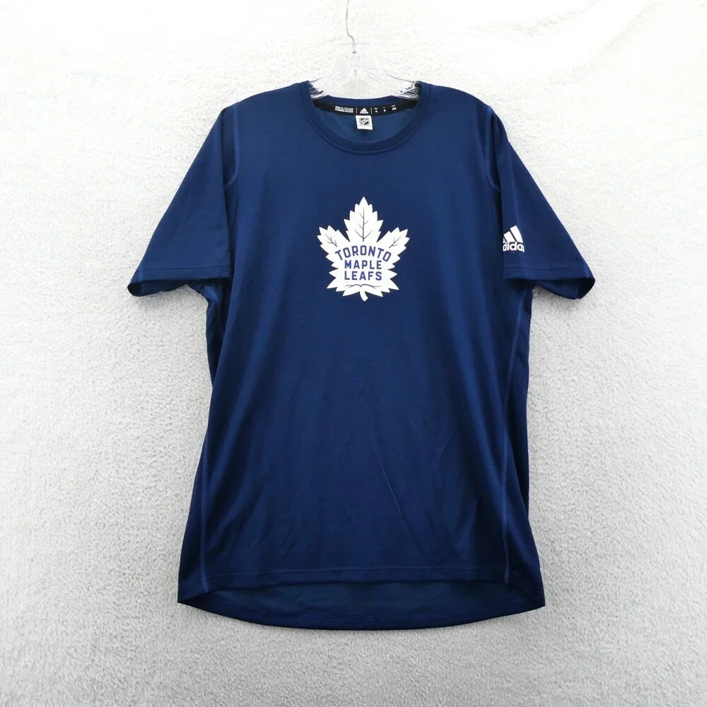 Toronto Maple Leafs Shirt‎ Mens Medium Blue Adidas NHL Ice Hockey Sports Tee New